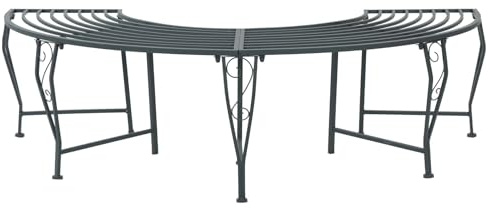 GeenYuu Banc d'arbre en Acier Gris argenté Mat 160 x 80 x 44 cm pour Jardin terrasse extérieur, Assise Demi-Rond 4 Places Confortable pour détente et Repas en Plein air