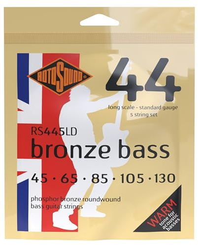 Rotosound Phosphor-Bronze-Saiten für 5-saitige Bässe Standard Runddraht 45 65 80 105 130 (7-er Pack)