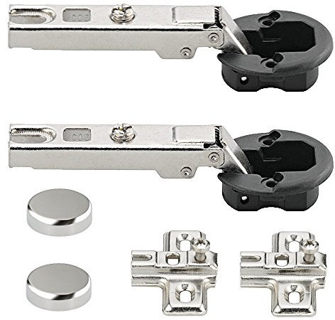 Gedotec Glastür-Scharnier Topfband Eckanschlag | Möbelscharnier Metalla Mini A 95° | Schrank-Scharnier Set mit Montageplatte & Abdeckkappen | 2 Stück - Glastürbänder mit Montageplatte - Topfscharniere