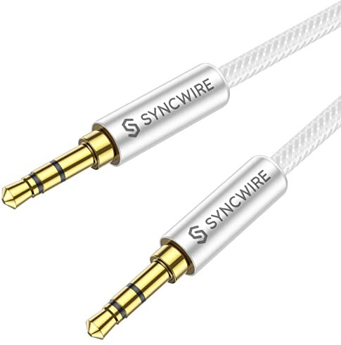 Syncwire Aux Kabel 3.5mm Audio Kabel - 2M Klinkenkabel Nylon für Kopfhörer, Apple iPhone iPod iPad, Echo Dot, Heim/KFZ Stereoanlagen, Smartphones, MP3 Player und Mehr - Silber