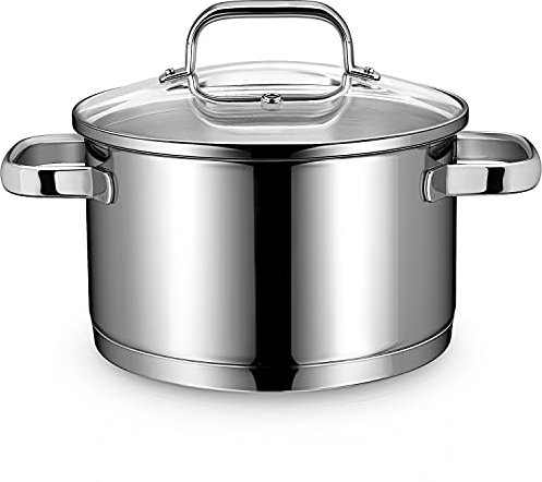 Linnuo Topf Induktion 20cm mit Glasdeckel, Kochtopf klein 3,5l, aus 18/10 Edelstahl, Griff nicht heiß, geschmiedeter Boden für alle Herde, Kochtopf Induktion als Nudeltopf Spaghettitopf | Cooking Pot