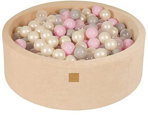 MEOWBABY Bällebad 90x30cm Samt - Bällebad Baby ab 1 Jahr - Bällebad Kinder Weichschaum Ballgruben mit 200 Bälle, Ecru