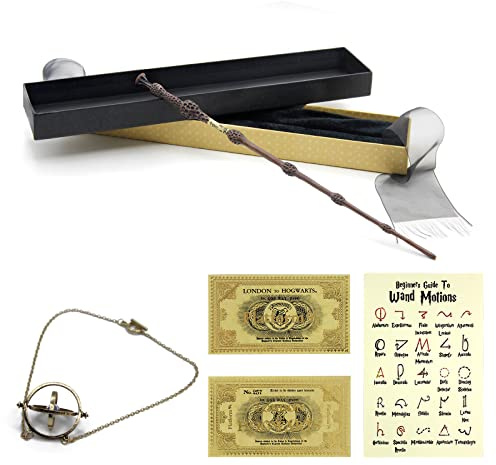 ZYMR Albus Dumbledore Baguette en bois de sureau Harry Potter avec boîte cadeau, carte inversée en feuille de sort, parfaite pour cosplay, carnaval, Halloween, fêtes à thème d'anniversaire