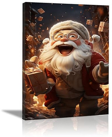 SHYAMIC Bilder Weihnachten Leinwandbild Kunstdruck, Weihnachtsmann Wandbild X-Mas Fenster Fotodruck Kunstdruck Leuchtbild, Weihnachten Winteridylle Effekt - 60x90cm Gerahmt