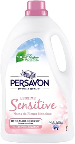 Persavon - Lessive Sensitive, Notes de Fleurs Blanches, Hypoallergénique, Peaux Sensibles, Testé Detmatologiquement - 2000 ml