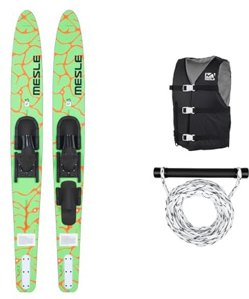 MESLE Strato 170 cm Set di Sci Nautico con Gilet Promo + Corda, Attrezzatura da Sci combinata per Principianti e avanzati per Giovani e Adulti, Colori: Blu, Lime, Rosso.