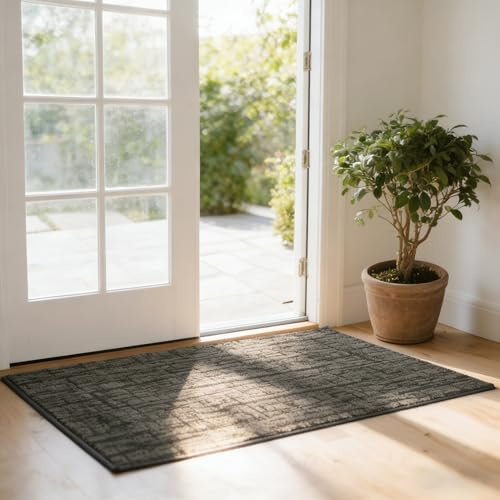 COSY HOMEER Nonslip Door Mat for Indoor, Absorbent Dirt Trapper Front Entryway Door Mat, 100% Polyester Welcome Entrance Mat Rug Modern Style, 60 x 90 cm, Grey