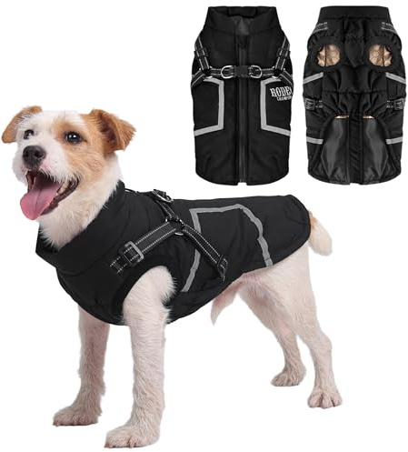 TOPSOSO Hundrock med sele vattentäta hundrockar, varma hundkläder, vinterrock för hundar, hundjacka med dragkedja, reflexer för kallt väder, snö och regn utomhus [svart M]