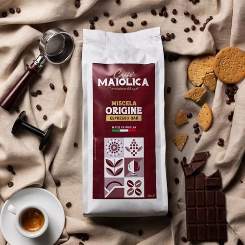 Caffè Maiolica Origine - Caffè in grani 1 kg - Espresso Italiano equilibrato - Miscela artigianale per moka e macchina da Bar