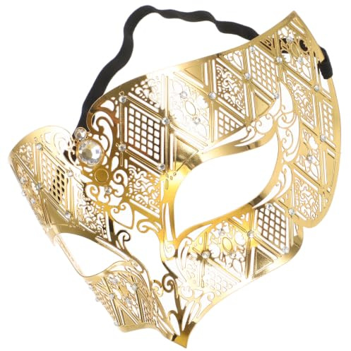 HEMOTON Masque de Bal Design Unique Demi-visage Masqué en Métal Or Orné de Cristaux pour Femmes et Hommes pour Soirées Costumées et Occasions Spéciales