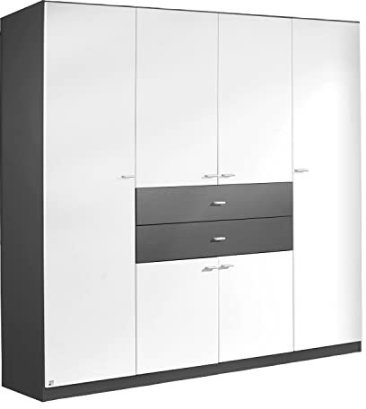 Kleiderschrank Schlafzimmerschrank Drehtürenschrank | 6-türig | Dekor | Grau | Weiß