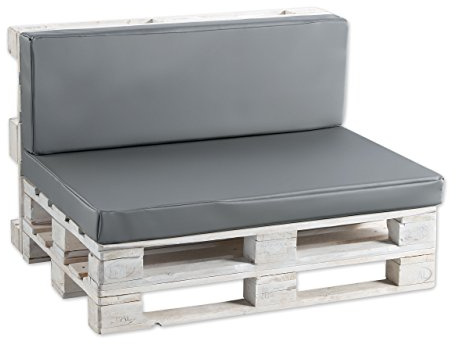 Gutekissen® Palettenkissen, Gartensofakissen, gefüllt mit Pulirethangranulateinlage, viele Farben und Größen Set (Sitzkissen 120x80 + Rückenlehne 120x40, Kunstleder Grau)