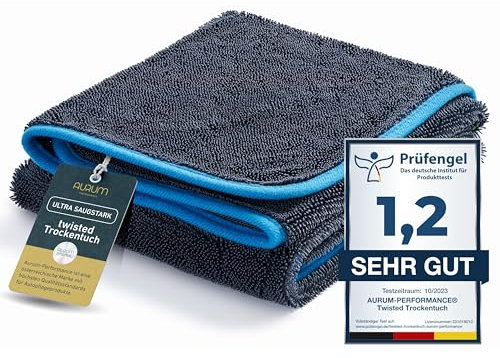 Aurum-Performance® Auto Trockentuch extrem saugstark & lackschonend - KFZ Autopflege Microfasertuch 100% fusselfrei & waschbar - Auto Mikrofasertücher, Microfaser-Tuch 90x60 cm