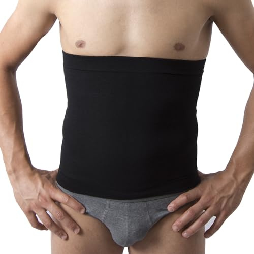 Beman 557 – Ceinture ventre‑dos laine mérinos et coton, ceinture lombaire élastique chauffante haute, anallergique, H.31 cm (Noir, 1)