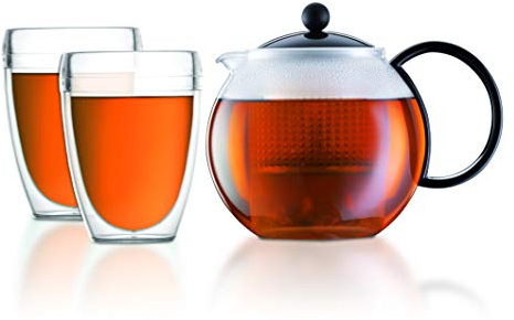 Bodum K1844-01-10 Teepresse, 1.0 l, mit 2 doppelwandigen PC Bechern 0.35 l