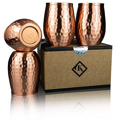 Kosdeg Copper Cups 12 Oz set of 4 - A New Way To Enjoy Wine - The Perfect Pure Copper Tumbler for Water - Better Then Glasses, Safer Than Plastic