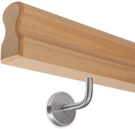 Handlauf Buche lackiert - 45x80mm - Omega inkl. Halter zum Einschrauben (170 cm)