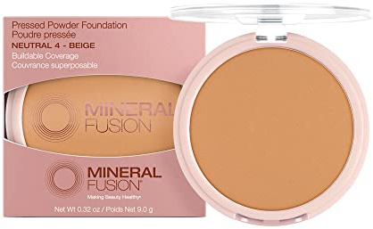 Mineral Fusion Pressed Powder Foundation, Neutral 4 - Med Skin w/Neutral Undertones, Age Defying Foundation Makeup with Matte Finish, Talc Free Face Powder, Hypoallergenic, Cruelty-Free, 0.32 Oz