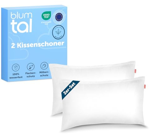 Blumtal Kissenschoner 50x70 cm 2er Set Baumwolle - wasserdichter Kissenbezug 50x70cm - hypoallergener Milbenbezug + Reißverschluss - Flecken- & Milbenschutz - Oeko-TEX zert. Kissenhülle - Milbenbezug