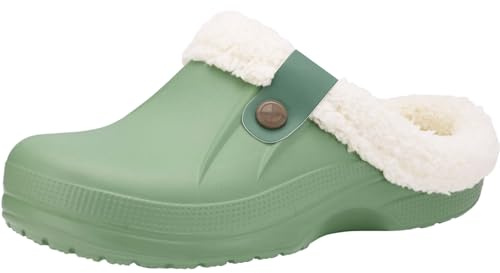 Pantofole Uomo Donna Invernali Zoccoli e Sabot All'aperto Caldo Pelliccia Ciabatte Morbido Impermeabile Scarpe da Giardino, Verde, 36/37 EU, Tag 37/38