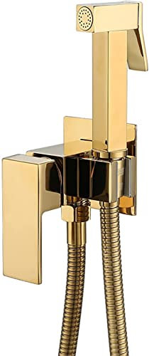 YJYKXP Toilette Bad Bidet Set Heißes und Kaltes Bidet Handbrause Sprayer Hochdruck Bidet Toilettensprüher Messing Hand Bidet Sprayer Wandhalterung Tuch Windel Sprayer mit Duschschlauch,Titanium Gold