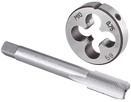 Burkit M10 x 0,75 Gewindeschneider-Set, rechte Hand | M10 x 0,75 Maschinengewindebohrer und runde Schneideisen zum Schneiden oder Reparieren von Gewinden auf Metall.