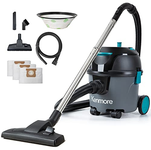 Kenmore KW3010 Bagged Canister Vacuum 3 Gallon Lightweight Cleaner High Efficient with 3 Cleaning Tools & Washable Filter for Household, Hard Floor, Carpet & Pet Hair, 3Gallons, Black+Dry