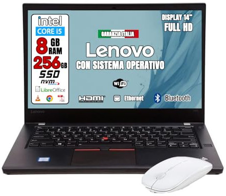 Lenovo Portatile Notebook con processore Intel Core i5 • Display 14 • Ram 8Gb • SSD 256Gb • Sistema operativo WIN 11 PRO e Office 365 • Ingressi LAN HDMI USB TYPE C • MOUSE