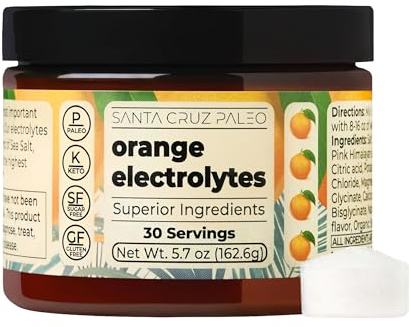 Santa Cruz Paleo Electrolyte Powder, Orange Flavor, Sugar Free Hydration Drink Mix with Himalayan Pink Salt, Sea Salt, Magnesium Glycinate, Potassium Chloride, Sweetened with Stevia, 30 Servings