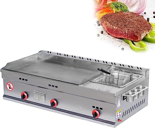 Plancha de gas de encimera comercial, teppanyaki de acero inoxidable para restaurante, con temperatura ajustable, calentamiento rápido/uniforme, para cocinar filetes a la parrilla, huevos, panqueques
