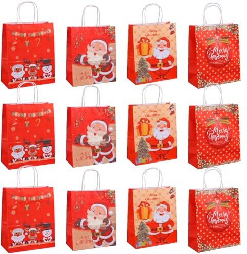 Geschenktüten weihnachten, 12 Stück Weihnachtstüten, Papiertüten weihnachten, Weihnachtstüten groß, mit Weihnachtsdruck zum Verpacken von Geschenken, Partybedarf