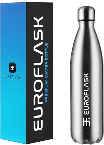 EuroFlask Stainless Steel Water Bottle, Leak Proof Metal Water Bottles with Double Wall Vacuum Insulation-12 Hrs Hot & 24 Hrs Cold Drinks Bottle for Gym, Sports and Work (Stainless Steel, 500 mL)