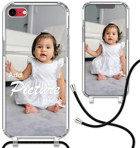 CoverHeld Handyhülle Kompatibel Mit iPhone SE 2022 - Silikon Hülle Mit Schwarzem Band Selbst Gestalten - Personalisierbare Handykette Mit Kordel in Schwarz