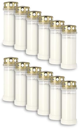 KRISTEN Lanterne funéraire extérieure traditionnelle 6D – 80 heures de combustion – Blanc – Lot de 12 pièces – Pack économique – Lumière commémorative, bougie funéraire, bougie commémorative