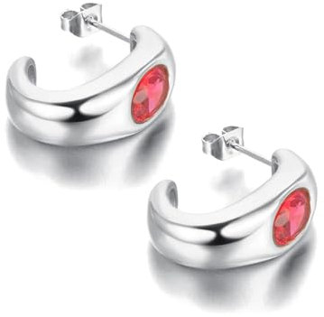 Ohrringe Ohrstecker Ohrclip Damen Frauen S925 Hoop Ohrringe Mode Accessoires Geometrisch E22142P-Rot