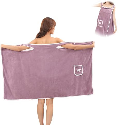 Yeria Ladies Sling Bath Towel Wrap, Womens Wearable Bath Towel, Soft Fluffy Highly Water Absorbent Shower Cover Up, with Pocket Thick Quick Dry Beach Spa (Purple, Small)