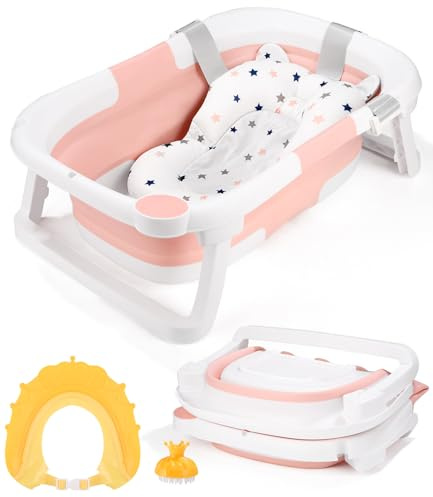 Jissta Babybadkar Fällbart Babybadkar Bärbart Fällbart Badkar (Rosa), Levereras Med Badkudde, Duschmössa, Duschborste, Lämplig För Nyfödda