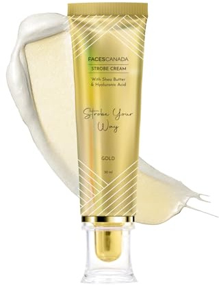 FACES CANADA Strobe Cream - Gold, 30g Primer + Highlighter + Moisturizer Shea Butter & Hyaluronic Acid Intense Hydration Flawless Radiant Dewy Skin Illuminating & Glowing Makeup Base