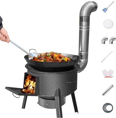PQXQZ Outdoor Portable Wood Burning Stove with Chimney Camping Stove for Cooking Camping Tent Hiking Fishing Backpacking(58cm/23in)