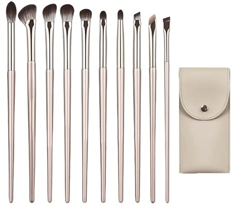 Makeupborstset 10 delar med bärbar förvaringsväska för att skapa ögonmakeupdetaljer inkluderar nässkugga ögonskugga blandning eyeliner sminkborstset (grå + guld)