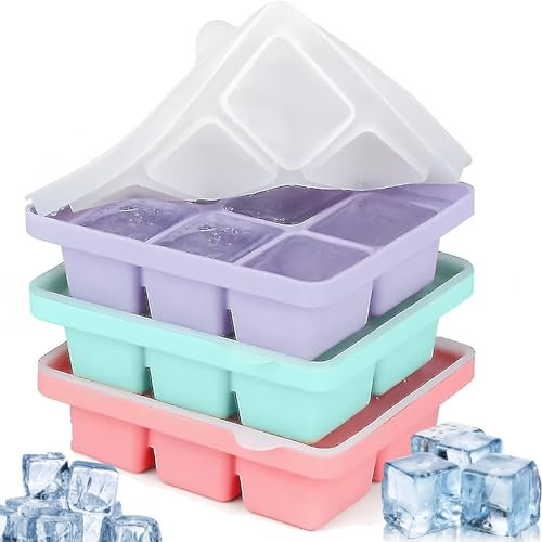 Stampi per ghiaccio, 3 Pezzi 6 Griglie Ghiaccio Stampo Cubetti Silicone, Impilabili Vassoio pplicabile a Stampi Ghiaccio Grande per Cocktail Whisky Birravvino Gelato Succhi Frutta