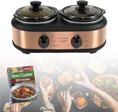 Mijoteuse Chauffage uniforme Température réglable 1,2 L * 2 Grande capacité Marmite en céramique Marmite amovible Ragoût Soupe Cuisson lente Garder au chaud Marmites avec livre de recettes