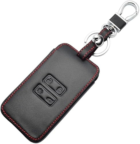 Dumhuts Leder Auto Smart Key Protector Case, Koleos, Kadjar, Arkana, Megane und Dacia Duster 3 zubehör, Sandero - Smart Key Schutz Case, Auto Schlüsselanhänger Cover, Schwarz mit Roter Linie