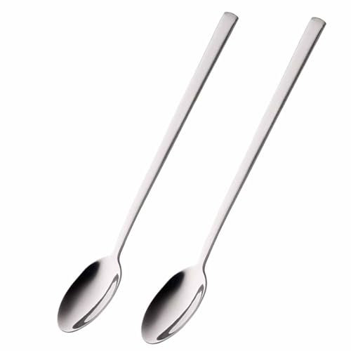 2 x Long Handled Teaspoons Spoons Latte Coffee18/10 Polished Stainless Steel Set of Tea Spoon Cutlery for Ice Cream Sundae Handle