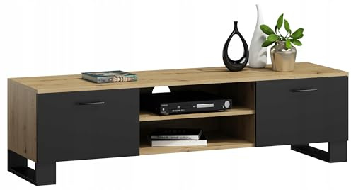 MATKAM TV-Schrank Klara BIS, H46,6 x B150 x T40 cm, skandinavisch TV Unterteil, ideal für Wohnzimmer (Artisan Eiche-Schwarz)