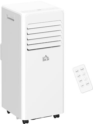 HOMCOM Condizionatore Portatile 9000 BTU/H 20㎡ 2.6KW 4 in 1 Climatizzatore Portatile Silenzioso, Raffreddamento Deumidificazione Ventilazione e Modalità Sleep, con Telecomando, Timer 24H, Classe A