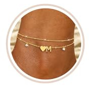 FUNEIA Bracelet Cheville Femme Or Chaine Cheville Initiales Coeur Bracelet