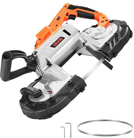VEVOR Sega a Nastro Portatile da 20 V, Taglio Profondo da 127 mm, 360 W con Motore Brushless, Portatile e Compatta Senza Fili, Ganci per Appendere, Velocità Variabile, Solo Utensile Nudo