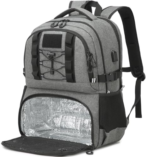 BlesMaller 17 Zoll Laptop Rucksack mit Kühlfach Arbeitsrucksack Herren Lunch Rucksack Business Reise Schule Grau