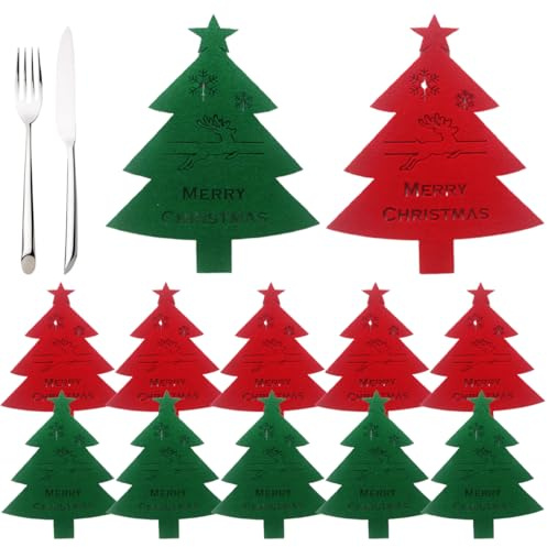 DIFLAX Porta Cubiertos Navidad, 12 Stück Funda Cubiertos Navidad, Portacubiertos, Decoración Mesa Navidad, Fieltro, Arbol de Navidad, Für Mesa de Navidad, Fiesta Navideña, Decoraciones Navidad